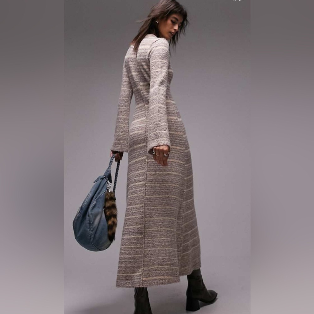 Topshop knit long sleeve outside seam stripe space dye maxi dress Small NWT
